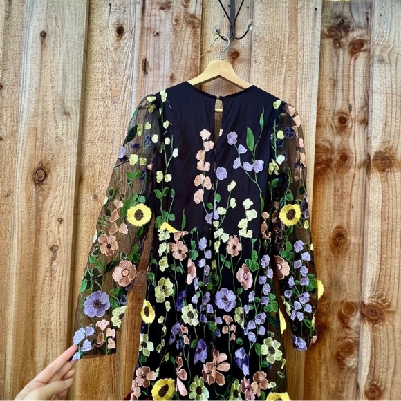 🌿 Black Multi-Color 3D Floral Embroidered LongSleeve Midi Dress 🌿 - Picture 10 of 11